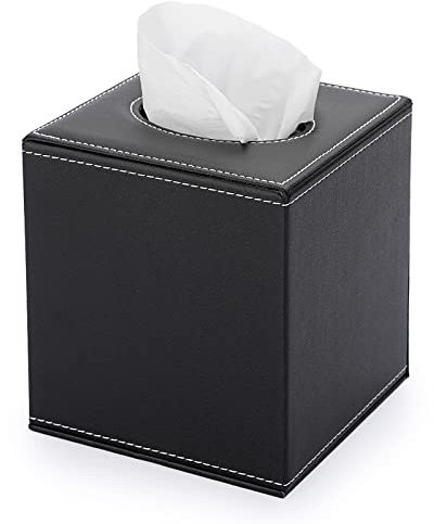 BTSKY, Hülle/Behälter für Papiertaschentuchpackung, für Haushalt und Büro, PU-Leder, rechteckig Black Cube