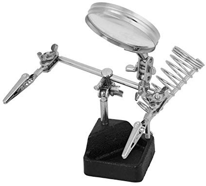 Präzisions Dritte Hand Löthilfe mit 5 fach Lupenbrille und verstellbaren Clips Lupe Feinmechaniker Ø 62mm für Lötarbeiten