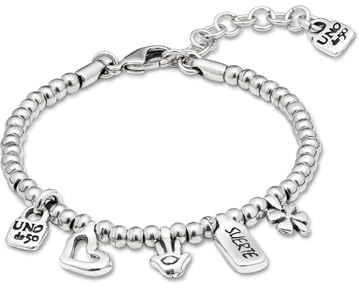 UNOde50 - Pulsera Give me 5 | Chapado en plata, elástico, dije de corazón, dije de trébol, hecho a mano en España