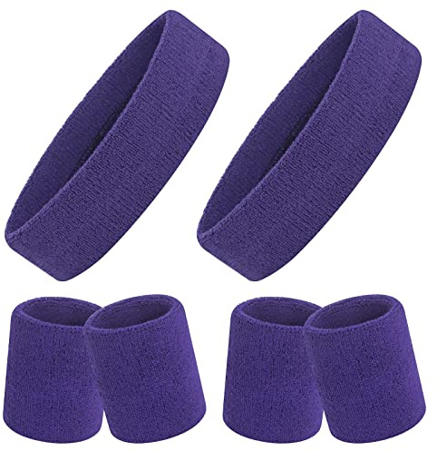ONUPGO Svettbandsset, sport pannband armband set (6 st) svettband frotté armband handled svettband pannband fukttransporterande svettabsorberande pannband (lila)