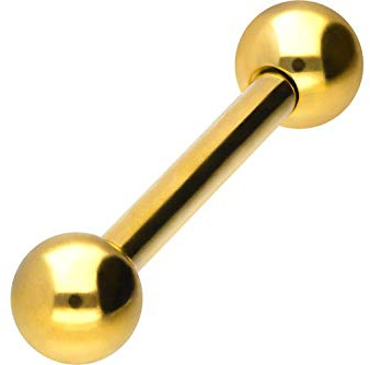 PIERCINGLINE Barbell i kirurgiskt stål | 2 kulor | piercing, stav, bröst, intim, öron, tunga | storlekar och färgval e 1,6 mm stavtjocklek 12 mm stavlängd, colore: Guldfärger | 5 mm kulstorlek, cod. SLX400-GO-1,6-12-5