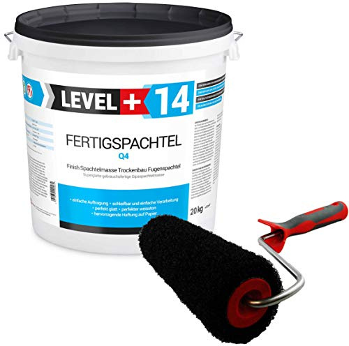 Set lisciante stucco da 20 kg, finitura intonaco fine bianco + rullo lisciante professionale da 250 mm, spatola per intonaco, spatola fine SET209