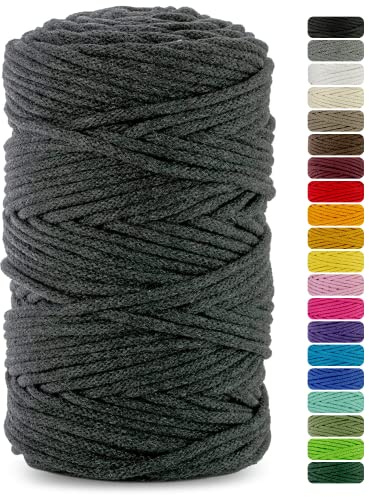Netuno 1x Makramee Garn Anthrazit 5 mm 100 m Makramee Kordel Baumwolle mit Baumwollkern Baumwollkordel Schnur Bastelgarn farbig für Dekoration Wandbehang Blumenampel Cotton Cord Macrame