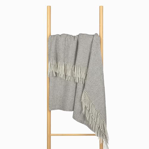 Coperta in Lana 140x200, 100% Lana, Plaid Lana Morbido per Letto e Divano, Singolo, Una Piazza e Mezza, Matrimoniale, Coperta Calda e Durevole, Elegante Copriletto con Frange - ZELANDIA Wool Blanket