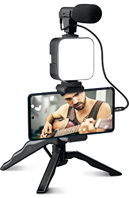 Mobility Lab Kit Vlogging - Trépied och Universellt Smartphone Fäste - Integrerat Ljus och Mikrofon - Bluetooth Fjärrkontroll - Perfekt för TikTok, Streaming, Influencers, och Vlog