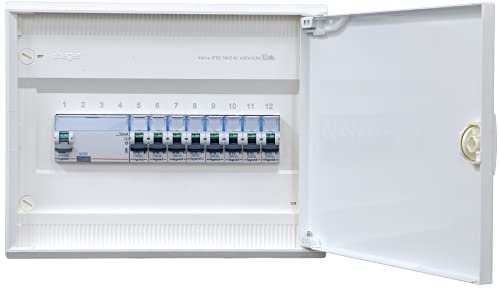 Hager Aufputzverteiler 1-reihig VA12CN ANSCHLUSSFERTIG verdrahtet mit Klemmblock. Bestückung 1xFI 4-polig+8x LS B16A