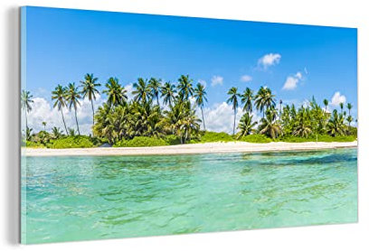 MuchoWow Glasbild Glasfoto Wandbild Bilder Deko 40x20 cm Meer - Strand - Palmen