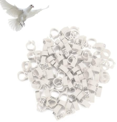 Cyrank 100 Pz/Borsa Anelli di Piccione, 8mm Anelli per Zampe di Uccello in Plastica 001-100 Anelli di Fasce per Gambe di Uccello di Piccione di Lettera di Plastica Numerata(Bianco)