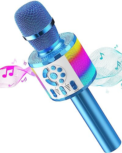 MicQutr Microfono Karaoke Bluetooth, Microfono Bambini con Luci LED, Portatile Microfoni Wireless Karaoke Player con Altoparlante per Cantare, Giocattoli Regalo Bambino 3 4 5 6 7 8 9 10 11 12 Anni