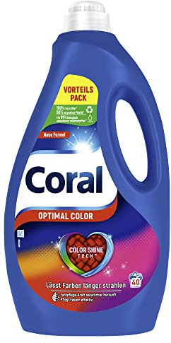 Coral Colorwaschmittel Optimal Color Flüssigwaschmittel für länger strahlende Farben mit Farbpflege-Kraft natürlicher Herkunft 40 WL 2 Liter