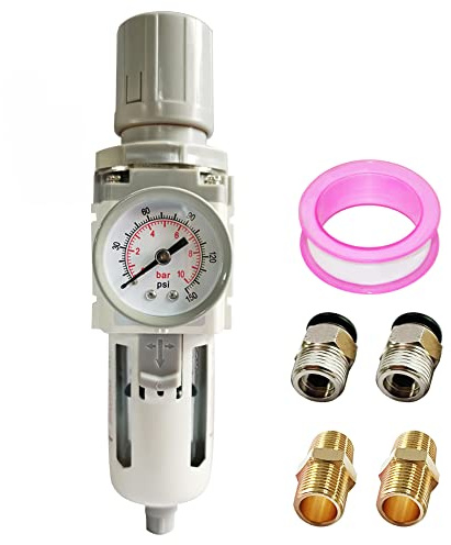 Qolekog 3/8 NPT Air Filter Pressure Regulator Combo Water Separator for Air Compressor Line Semi-Auto Drain 5 Micron Brass Element 0-150 psi Gauge