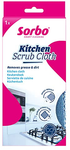 Sorbo Kitchen Scrub Cloth, Double-Sided with Scrubbing Side, Ultra Absorbent, Shiny & Streak-Free Result, 32 x 28 cm, Plastic-Free Packaging