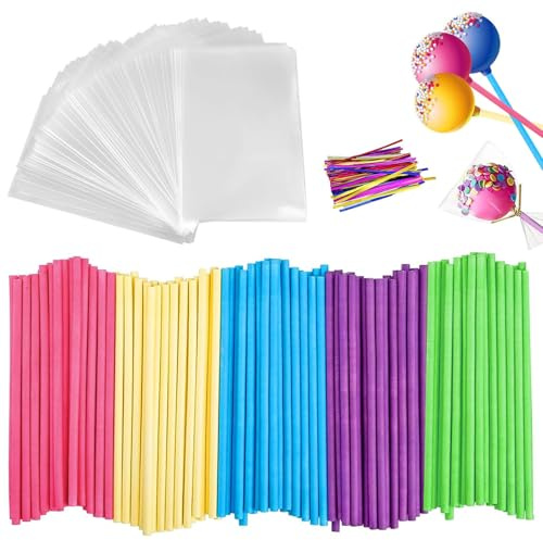sinzau 300 palitos para tartas, bolsas de caramelos, palitos de piruleta, torsión, bolsas transparentes de dulces para piruletas, galletas, pasteles, palitos de caramelo, barra de agitar