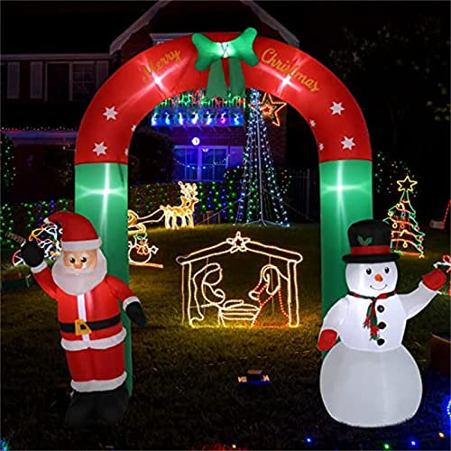 QBOMB Arco Inflable navideño de 8 pies con Luces LED incorporadas, Santa Claus y muñeco de Nieve Decoraciones navideñas al Aire Libre para el césped del jardín del Patio