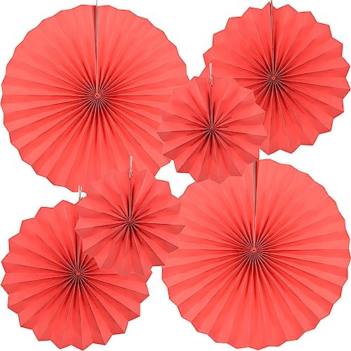 CEEYSEE Lot de 6 éventails ronds en papier à suspendre pour décoration de fête, thé, anniversaire, mariage, bébé, remise de diplôme (rouge/shos)