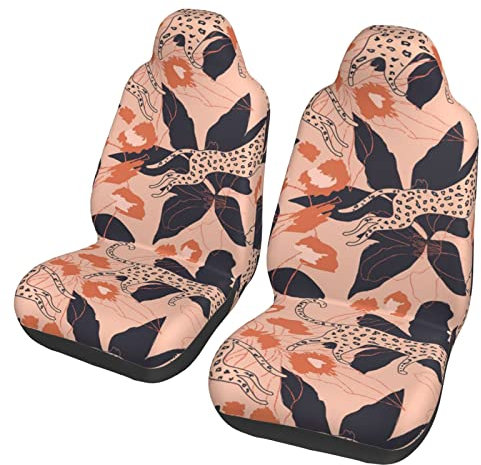 Autositzbezüge mit Camouflage-Leoparden-Abstraktem-Druck, Vordersitze, Automattenbezüge, 2er-Set, Autozubehör, Innenschutz für Damen, universell passend für die meisten Autos, SUV, Limousinen, LKWs