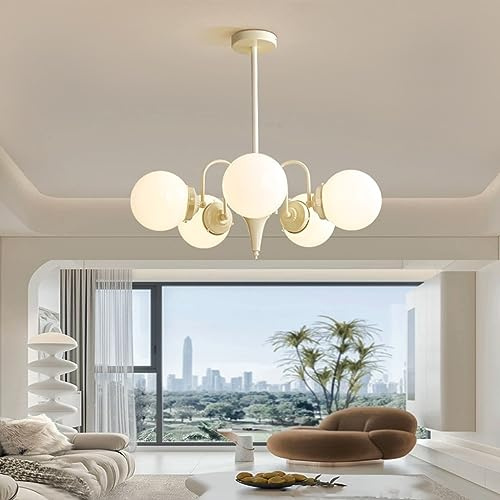Pendelleuchte Moderne Nordic Kronleuchter E27 Glaskugel Beleuchtung Antiker Metall Hängeleuchte Retro Pendelleuchte Eisen Dekoration Hängelampe Wohnzimmer Weiß Schlafzimmer Esszimmer Deckenlampe ( Col