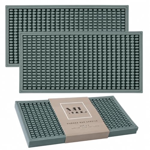 MARELUNNA 2 Pack Rubber Bar Mat – Non-Slip Spill & Drip Mat for Bartending, Coffee Bar & Kitchen Countertop, Thick Durable Counter Protector & Stylish Drying Mat (Sage Gray, 12x6)