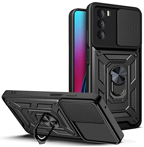 LeviDo Kompatibel für Huawei P30 Lite Hülle Silikon mit Slide Kameraschutz Cover Hüllen Case mit Ring Ständer Halter Handyhalterung Auto Magnet Handyhülle Stoßfest Cover, Schwarz