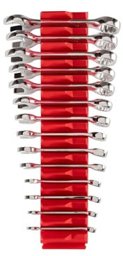 TEKTON Stubby Combination Wrench Set with Modular Organizers, 14-Piece (6-19 mm) | WCB95402