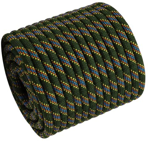 Dubbelfläta polyester arborist riggrep – 1/2 tum x 30 m – höghållfast tjurrep för trädarbete, mittgård, segling, bogsering (armégrön/blå/orange/gul)