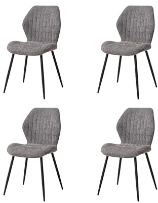 GrandCA HOME Juego de 4 Sillas de Comedor Sillas con Asiento Tapizado, Sillas de Cocina Nórdicas Sillas Acolchadas con Patas de Metal, Cojines de Tela, Gris
