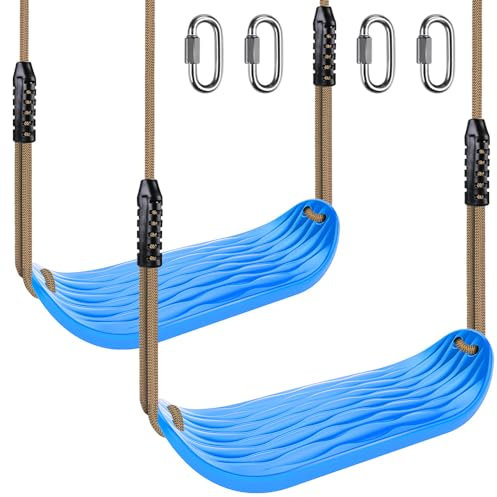 SELEWARE Sedile altalena in plastica antiscivolo, resistente, con corda regolabile e moschettoni, per bambini e adulti, ricambio per parco giochi per esterni e interni, blu, confezione da 2