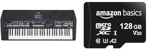 Yamaha PSR-SX600 Digital Keyboard - a Powerful Digital Workstation Keyboard & Amazon Basics - MicroSDXC Memory Card, 128GB, with SD Adapter, A2, U3, 100MB/s Max Read Speed, Black
