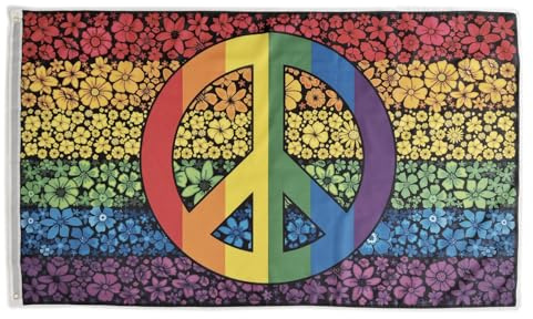 Bandera de la paz, bandera colores Flores, bandera arcoiris150cm x 90cm, bandera PAZ flores