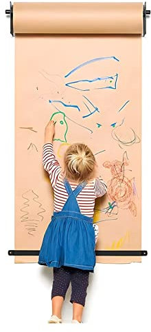 50 m/164 Fuß Langer Kraftpapierrollen-Displayhalter, an der Wand montierter Metzgerpapierrollenspender und -Schneider, Kinder-Doodle-Zeichenbrett, schwarzer Stahlrahmen (Größe: Stahlrahmen breit – 6