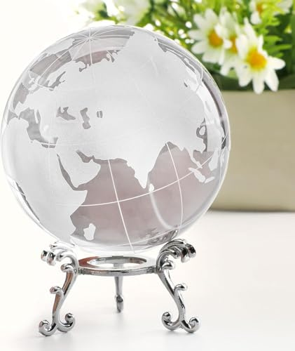 3.15in Crystal Earth Globe with Stand Glass World Globe Paperweight