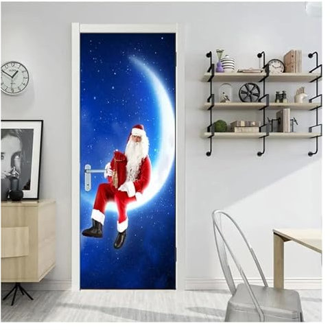 Türaufkleber Türtapete Türbilder Türposter Frohe Weihnachten Türaufkleber Baum Wandtattoo Weihnachten Frohe Feiertage Zuhause Schlafzimmer Dekor Festival Party Tapete Poster(P,90x200cm)