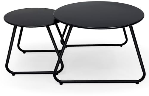 Fokebel Patio Outdoor Couchtisch Set von 2, wetterfest Stahl Runde Endtische, Outdoor Nesting Tisch für Terrasse, Balkon, Bistro und Indoor, Schwarz