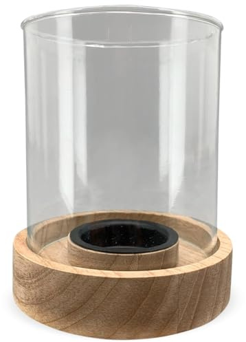 Windlicht Holz Glas Teelichthalter Landhaus Küche, Wohnzimmer Deko - Kerzenhalter Hygge für Teelicht & Kerzen in braun Tischdeko - Kerzenglas Lichthaus 10 x 11 cm Vintage Teelichtgläser für innen