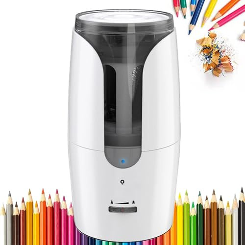 Elektrischer Bleistiftspitzer 6-12 mm, Wiederaufladbarer USB Bleistiftschneider für Kinder Künstler Lehrerin, Anspitzer für dicke und dünne stifte (White)