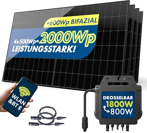 SPAUN Balkonkraftwerk 2000Wp | 1800W Komplettset mit bis zu 2600Wp bifazialer PV-Leistung und 3m Anschlusskabel zum Einstecken in die Steckdose - Wifi Fernüberwachung, Mini-PV-Anlage, N-TOPCon