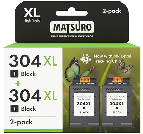 Matsuro 304XL Schwarz Druckerpatronen Ersatz für HP 304 XL mit Chip Kompatibel für HP Envy 5010 5020 5032 5030 5000 DeskJet 3760 3762 2600 2620 2630 2633 3720 3750 (2 Schwarz)