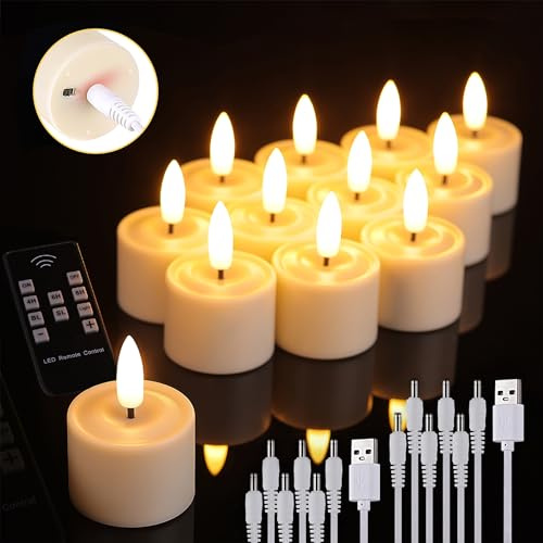 UniEasy Rechargeable Tea Lights with Remote Timer, Battery Operated LED Tealight Flameless Candles, Flickering Tealights for Votive, Weddings, Parties, Halloween, Christmas, Home Decoration (12 Pack)