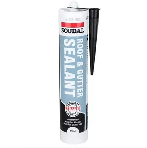 Soudal Trade Roof & Gutter Sealant Roof & Guttering Applications Black 290ml Cartridge | Plasto-elastic Bitumen Based Sealant, Permanent Weatherproof Seals Roofs Leaks and Guttering