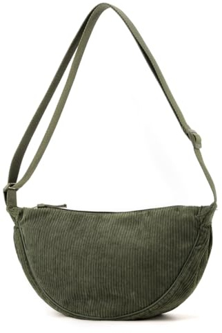Fiorky Borsa a tracolla in velluto a coste con tracolla regolabile Borsa a mezzaluna for uomo Borsa a tracolla con cerniera for donna Borsa hobo solida for viaggi di lavoro