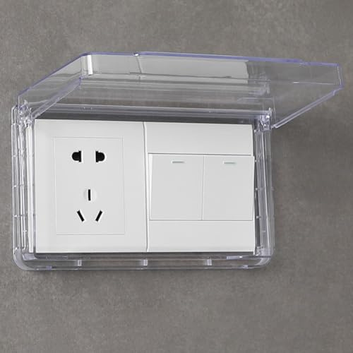 Wandschalter-Abdeckung, Badezimmer-Wandschalter-Abdeckung, wendbar, für Typ 86, Doppelsteckdose, Badezimmer, Küche, Schlafzimmer, dünn, wasserdicht (transparent)