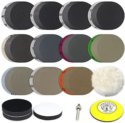 SZTVECFW Lot de 150 disques abrasifs en carbure de Silicium de 3 Pouces, Grains 400 à 10 000, Papier de Verre Auto-agrippant Humide/Sec for perceuse et meuleuse