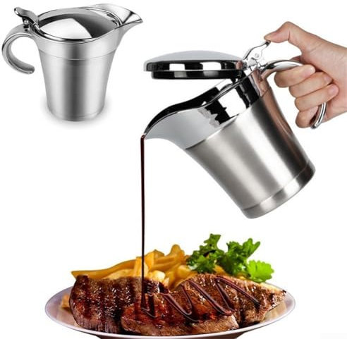 Boat Gravy Boat Sauce Jug, Stainless Steel Double Wall Insulated Gravy Jug With Hinged Lid, Suitable For Gravy, Custard, Cream, Sauce, Broths(750ML)