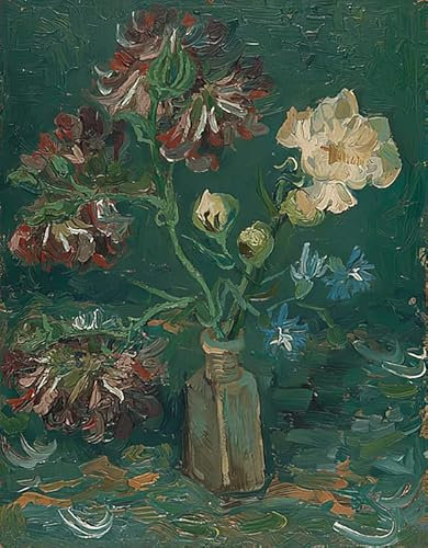 XcBAIHOUD Bekannt Bilder Canvas Wand Kunstdrucken Flasche mit pfingstrosen und rittersporn von vincent van gogh Natur Leinwand Kunst Wanddekoration für Zimmer 60x90cm