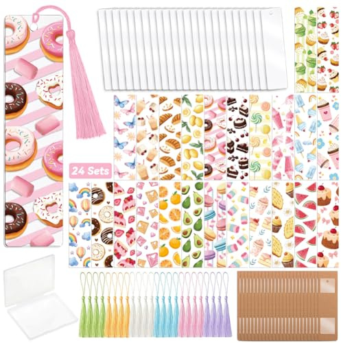 peacoblue Acryl Lesezeichen Bastelset, Desserts Bookmarks Set | 121-teiliges DIY Set mit UV DTF Folien,Wasserfeste Lesezeichen Herstellung für Lesen,Schule,Klassenaktivitäten