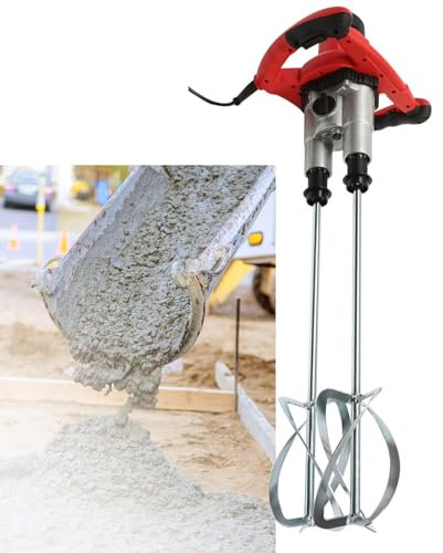 1800W Handheld Electric Concrete Mixer,Double-Paddle Electric Cement Mixer,Portable Mud Mixer with 6 Adjustable Speed,180CM Long line,Double Auger Mixer