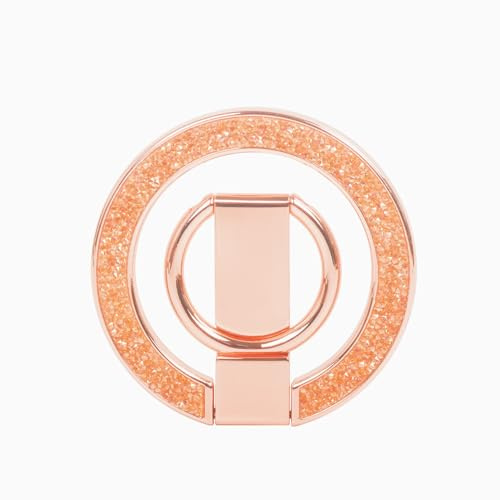 Plehood Metal Phone Ring Grip， Magnetic Phone Ring Stand，Thin mobile Kickstand Compatible with Finger Loop, cellPhone Grip Holder Strap for Mag Safe iPhone 16/15/14/13/12 Series (Rose Gold Diamond)