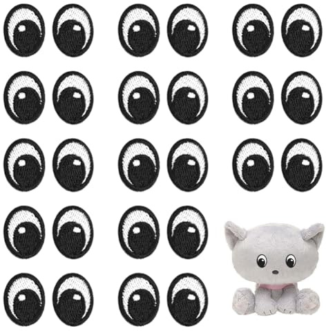 PH PandaHall 20 Paar Weiße Schwarze Augen Aufnäher, Augenklappen zum Aufbügeln Niedliche Cartoon Augen Aufnäher Bestickte Dekorative Patches für DIY Kleidung Hut Rucksack Schuhe Jacke Dekor, 20x15.5mm