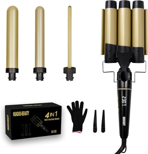 4 in 1 Lockenstab Set,3 Fässer Welleneisen 32mm Keramik mit Lockenstab Große Locken,Welleneisen Verschiedenen Aufsätzen Einstellbare Temp Schnellaufheizung für Lange und Kurze Haare