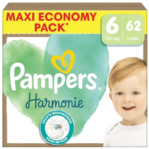 Pampers Harmonie Couches Taille 6, 62 Couches, 13kg+, Protection Douce De La Peau Avec 100% D’Absorption Pampers